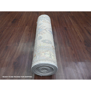 2'8"x15'7" Bone White, Afghan Angora Ushak With Colorful Leaf Design, Veggie Dyes, Pure Wool, Hand Knotted, Xl Runner, Oriental Rug FWR539274