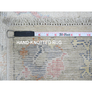 2'8"x15'7" Bone White, Afghan Angora Ushak With Colorful Leaf Design, Veggie Dyes, Pure Wool, Hand Knotted, Xl Runner, Oriental Rug FWR539274
