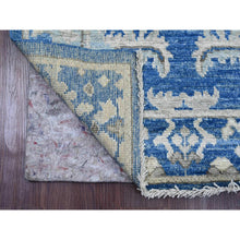 Load image into Gallery viewer, 3&#39;x9&#39;7&quot; Bayern Blue, 100% Wool, Afghan Angora Oushak with Leaf Design, Natural Dyes, Hand Knotted, Runner, Oriental Rug FWR539280