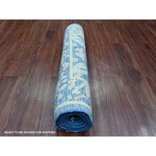 Load image into Gallery viewer, 3&#39;x9&#39;7&quot; Bayern Blue, 100% Wool, Afghan Angora Oushak with Leaf Design, Natural Dyes, Hand Knotted, Runner, Oriental Rug FWR539280