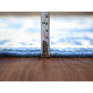 3'x9'7" Bayern Blue, 100% Wool, Afghan Angora Oushak with Leaf Design, Natural Dyes, Hand Knotted, Runner, Oriental Rug FWR539280