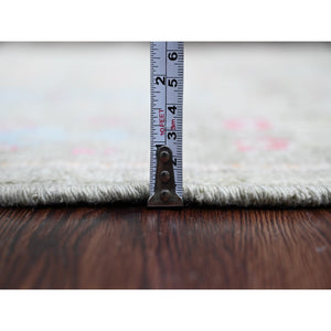 2'9"x9'10" Sage Green, Afghan Angora Oushak with Colorful Cypress and Willow Tree Design, Natural Dyes, 100% Wool, Hand Knotted, Runner, Oriental Rug FWR539286