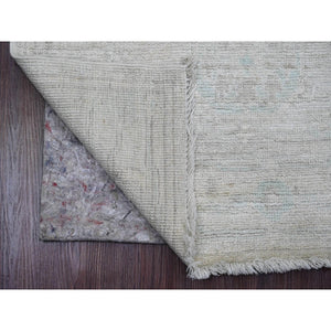 2'7"x7'7" Faded Gray, Hand Knotted, Afghan Angora Oushak With Leaf Design, Natural Dyes, 100% Wool, Runner, Oriental Rug FWR539292
