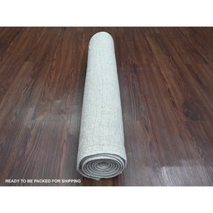 2'7"x7'7" Faded Gray, Hand Knotted, Afghan Angora Oushak With Leaf Design, Natural Dyes, 100% Wool, Runner, Oriental Rug FWR539292