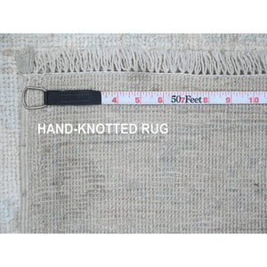 2'7"x7'7" Faded Gray, Hand Knotted, Afghan Angora Oushak With Leaf Design, Natural Dyes, 100% Wool, Runner, Oriental Rug FWR539292