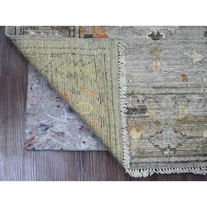 2'10"x5'10" Battleship Gray, Afghan Angora Oushak With Colorful Leaf Design, Vegetable Dyes, 100% Wool, Hand Knotted, Runner, Oriental Rug FWR539310