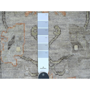 2'10"x5'10" Battleship Gray, Afghan Angora Oushak With Colorful Leaf Design, Vegetable Dyes, 100% Wool, Hand Knotted, Runner, Oriental Rug FWR539310