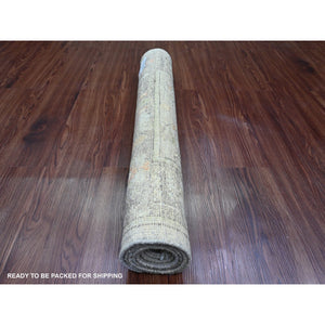 2'10"x5'10" Battleship Gray, Afghan Angora Oushak With Colorful Leaf Design, Vegetable Dyes, 100% Wool, Hand Knotted, Runner, Oriental Rug FWR539310