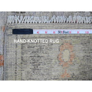 2'10"x5'10" Battleship Gray, Afghan Angora Oushak With Colorful Leaf Design, Vegetable Dyes, 100% Wool, Hand Knotted, Runner, Oriental Rug FWR539310