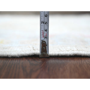 2'8"x8'9" Pearl White, Hand Knotted, Afghan Angora Oushak With All Over Leaf Design, Vegetable Dyes, 100% Wool, Runner, Oriental Rug FWR539322