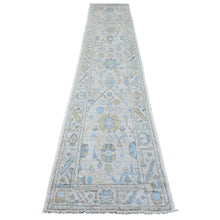 Load image into Gallery viewer, 2&#39;8&quot;x13&#39;6&quot; Pearl White, 100% Wool, Hand Knotted, Afghan Angora Oushak with Geometric Leaf Design, Veggie Dyes, Runner, Oriental Rug FWR539352