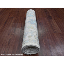 Load image into Gallery viewer, 2&#39;8&quot;x13&#39;6&quot; Pearl White, 100% Wool, Hand Knotted, Afghan Angora Oushak with Geometric Leaf Design, Veggie Dyes, Runner, Oriental Rug FWR539352