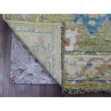 Load image into Gallery viewer, 2&#39;10&quot;x5&#39;8&quot; Olive Green, Afghan Angora Oushak With Large Leaf Design, Natural Dyes, 100% Wool, Hand Knotted, Short Runner, Oriental Rug FWR539376
