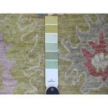 Load image into Gallery viewer, 2&#39;10&quot;x5&#39;8&quot; Olive Green, Afghan Angora Oushak With Large Leaf Design, Natural Dyes, 100% Wool, Hand Knotted, Short Runner, Oriental Rug FWR539376