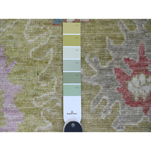 2'10"x5'8" Olive Green, Afghan Angora Oushak With Large Leaf Design, Natural Dyes, 100% Wool, Hand Knotted, Short Runner, Oriental Rug FWR539376