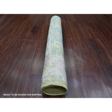 Load image into Gallery viewer, 2&#39;10&quot;x5&#39;8&quot; Olive Green, Afghan Angora Oushak With Large Leaf Design, Natural Dyes, 100% Wool, Hand Knotted, Short Runner, Oriental Rug FWR539376