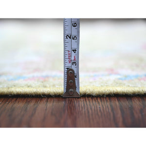 2'10"x5'8" Olive Green, Afghan Angora Oushak With Large Leaf Design, Natural Dyes, 100% Wool, Hand Knotted, Short Runner, Oriental Rug FWR539376