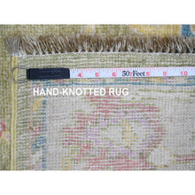 Load image into Gallery viewer, 2&#39;10&quot;x5&#39;8&quot; Olive Green, Afghan Angora Oushak With Large Leaf Design, Natural Dyes, 100% Wool, Hand Knotted, Short Runner, Oriental Rug FWR539376