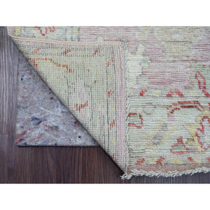 2'10"x11'7" Pastel Pink, 100% Wool, Afghan Angora Oushak With All Over Leaf Design, Hand Knotted, Vegetable Dyes, Runner, Oriental Rug FWR539388