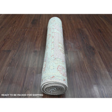 Load image into Gallery viewer, 2&#39;10&quot;x11&#39;7&quot; Pastel Pink, 100% Wool, Afghan Angora Oushak With All Over Leaf Design, Hand Knotted, Vegetable Dyes, Runner, Oriental Rug FWR539388