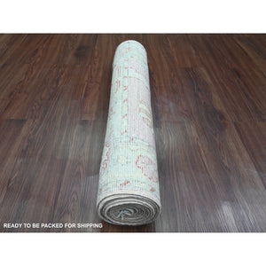 2'10"x11'7" Pastel Pink, 100% Wool, Afghan Angora Oushak With All Over Leaf Design, Hand Knotted, Vegetable Dyes, Runner, Oriental Rug FWR539388