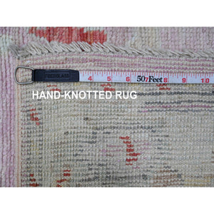 2'10"x11'7" Pastel Pink, 100% Wool, Afghan Angora Oushak With All Over Leaf Design, Hand Knotted, Vegetable Dyes, Runner, Oriental Rug FWR539388