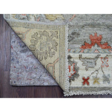 Load image into Gallery viewer, 3&#39;x10&#39; Medium Gray, Afghan Angora Oushak With Geometric Leaf Design, Hand Knotted, Vegetable Dyes, Pure Wool, Runner, Oriental Rug FWR539394