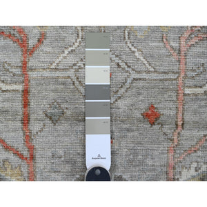 3'x10' Medium Gray, Afghan Angora Oushak with Geometric Leaf Design, Hand Knotted, Vegetable Dyes, Pure Wool, Runner, Oriental Rug FWR539394