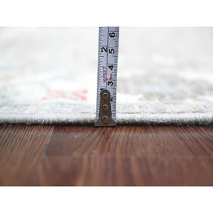 3'x10' Medium Gray, Afghan Angora Oushak With Geometric Leaf Design, Hand Knotted, Vegetable Dyes, Pure Wool, Runner, Oriental Rug FWR539394