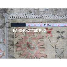 Load image into Gallery viewer, 3&#39;x10&#39; Medium Gray, Afghan Angora Oushak With Geometric Leaf Design, Hand Knotted, Vegetable Dyes, Pure Wool, Runner, Oriental Rug FWR539394
