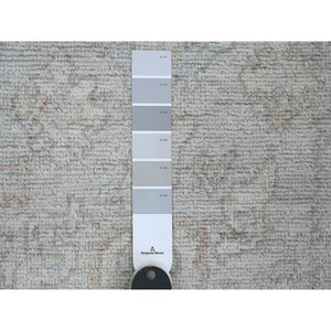 2'8"x9'8" Misty Gray, Hand Knotted, Afghan Angora Oushak with Cypress Tree Design, Veggie Dyes, 100% Wool, Runner, Oriental Rug FWR539400