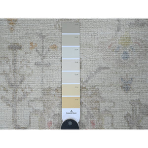 2'10"x10' Moonstruck Gray, Hand Knotted, Afghan Angora Oushak with All Over Leaf Design, Natural Dyes, Pure Wool, Runner, Oriental Rug FWR539406