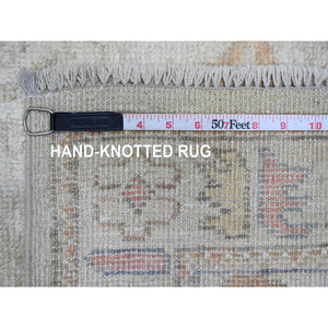 2'10"x10' Moonstruck Gray, Hand Knotted, Afghan Angora Oushak with All Over Leaf Design, Natural Dyes, Pure Wool, Runner, Oriental Rug FWR539406
