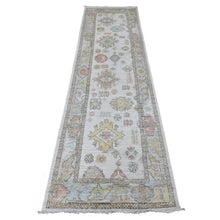 Load image into Gallery viewer, 2&#39;7&quot;x9&#39;8&quot; Chiffon White, 100% Wool, Hand Knotted, Afghan Angora Oushak with Geometric Leaf Pattern, Vegetable Dyes, Runner, Oriental Rug FWR539412