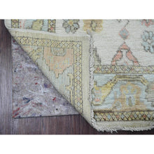Load image into Gallery viewer, 2&#39;7&quot;x9&#39;8&quot; Chiffon White, 100% Wool, Hand Knotted, Afghan Angora Oushak with Geometric Leaf Pattern, Vegetable Dyes, Runner, Oriental Rug FWR539412