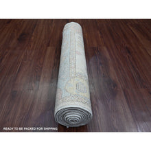 Load image into Gallery viewer, 2&#39;7&quot;x9&#39;8&quot; Chiffon White, 100% Wool, Hand Knotted, Afghan Angora Oushak with Geometric Leaf Pattern, Vegetable Dyes, Runner, Oriental Rug FWR539412