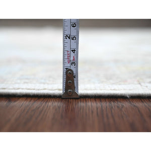 2'7"x9'8" Chiffon White, 100% Wool, Hand Knotted, Afghan Angora Oushak with Geometric Leaf Pattern, Vegetable Dyes, Runner, Oriental Rug FWR539412