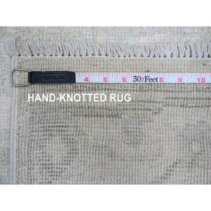 2'7"x11'7" Pastel Gray, Afghan Angora Oushak With Large Leaf Design, Natural Dyes, 100% Wool, Hand Knotted, Runner, Oriental Rug FWR539418