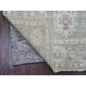 3'x5'9" Fossil Gray, Afghan Angora Oushak With Geometric Leaf Design, Vegetable Dyes, Hand Knotted, All Wool, Short Runner, Oriental Rug FWR539424