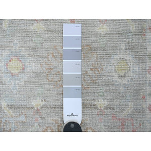 3'x5'9" Fossil Gray, Afghan Angora Oushak With Geometric Leaf Design, Vegetable Dyes, Hand Knotted, All Wool, Short Runner, Oriental Rug FWR539424