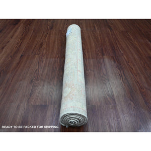 3'x5'9" Fossil Gray, Afghan Angora Oushak With Geometric Leaf Design, Vegetable Dyes, Hand Knotted, All Wool, Short Runner, Oriental Rug FWR539424