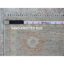 Load image into Gallery viewer, 3&#39;x5&#39;9&quot; Fossil Gray, Afghan Angora Oushak With Geometric Leaf Design, Vegetable Dyes, Hand Knotted, All Wool, Short Runner, Oriental Rug FWR539424