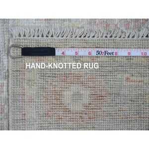 3'x5'9" Fossil Gray, Afghan Angora Oushak With Geometric Leaf Design, Vegetable Dyes, Hand Knotted, All Wool, Short Runner, Oriental Rug FWR539424