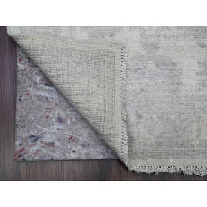 2'8"x19'5" Pearl White, Afghan Angora Oushak With Large Leaf Motifs, Hand Knotted, Veggie Dyes, 100% Wool, Xl Runner, Oriental Rug FWR539436