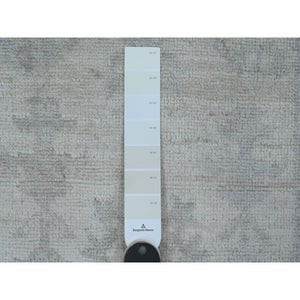 2'8"x19'5" Pearl White, Afghan Angora Oushak With Large Leaf Motifs, Hand Knotted, Veggie Dyes, 100% Wool, Xl Runner, Oriental Rug FWR539436