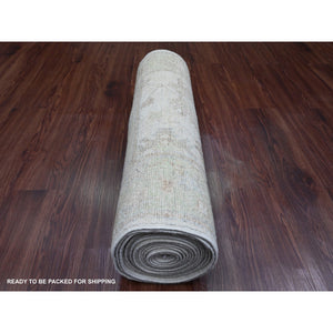 2'10"x19' Lace White, Afghan Angora Oushak With Soft Color Leaf Design, Natural Dyes, 100% Wool, Hand Knotted, Xl Runner, Oriental Rug FWR539442