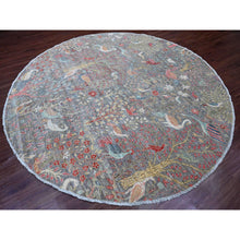 Load image into Gallery viewer, 9&#39;9&quot;x9&#39;9&quot; Spanish Gray, Afghan Peshawar With Birds Of Paradise Design, Hand Knotted, 100% Wool, Natural Dyes, Round, Oriental Rug FWR539448