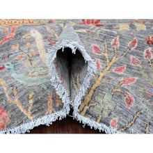 Load image into Gallery viewer, 9&#39;9&quot;x9&#39;9&quot; Spanish Gray, Afghan Peshawar with Birds of Paradise Design, Hand Knotted, 100% Wool, Natural Dyes, Round, Oriental Rug FWR539448