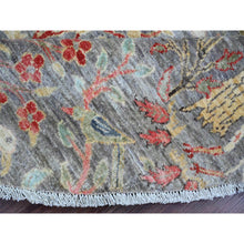 Load image into Gallery viewer, 9&#39;9&quot;x9&#39;9&quot; Spanish Gray, Afghan Peshawar with Birds of Paradise Design, Hand Knotted, 100% Wool, Natural Dyes, Round, Oriental Rug FWR539448