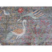 Load image into Gallery viewer, 9&#39;9&quot;x9&#39;9&quot; Spanish Gray, Afghan Peshawar with Birds of Paradise Design, Hand Knotted, 100% Wool, Natural Dyes, Round, Oriental Rug FWR539448